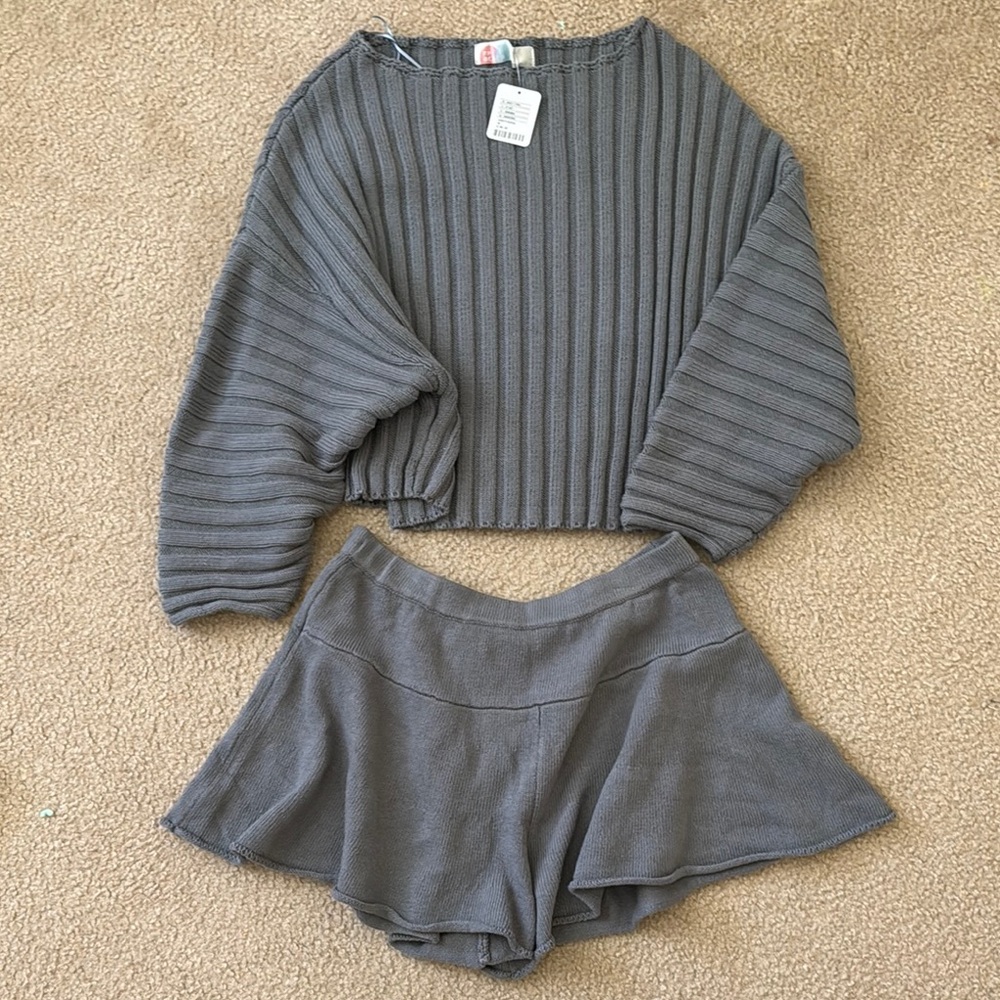 Free people Beach Ribbed Sweater and Shorts Set